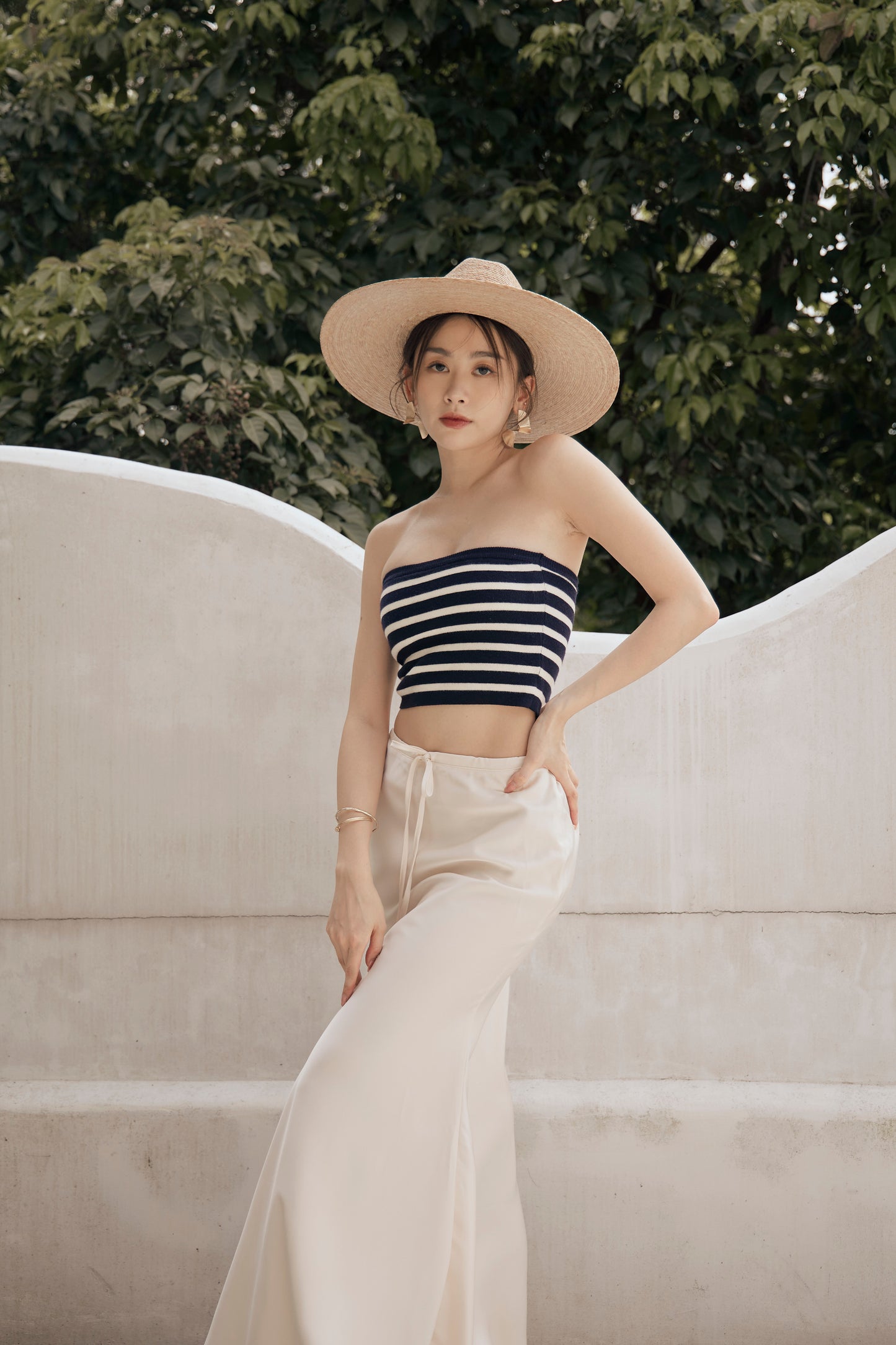 Stripe Strapless Bra Top (不滑落！針織push up平口)