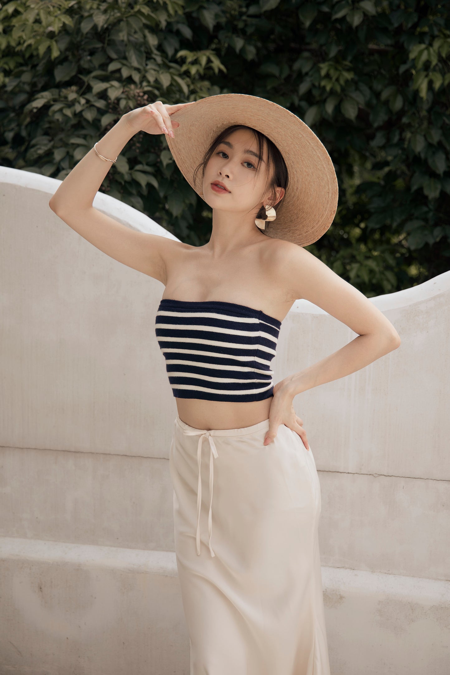 Stripe Strapless Bra Top (不滑落！針織push up平口)