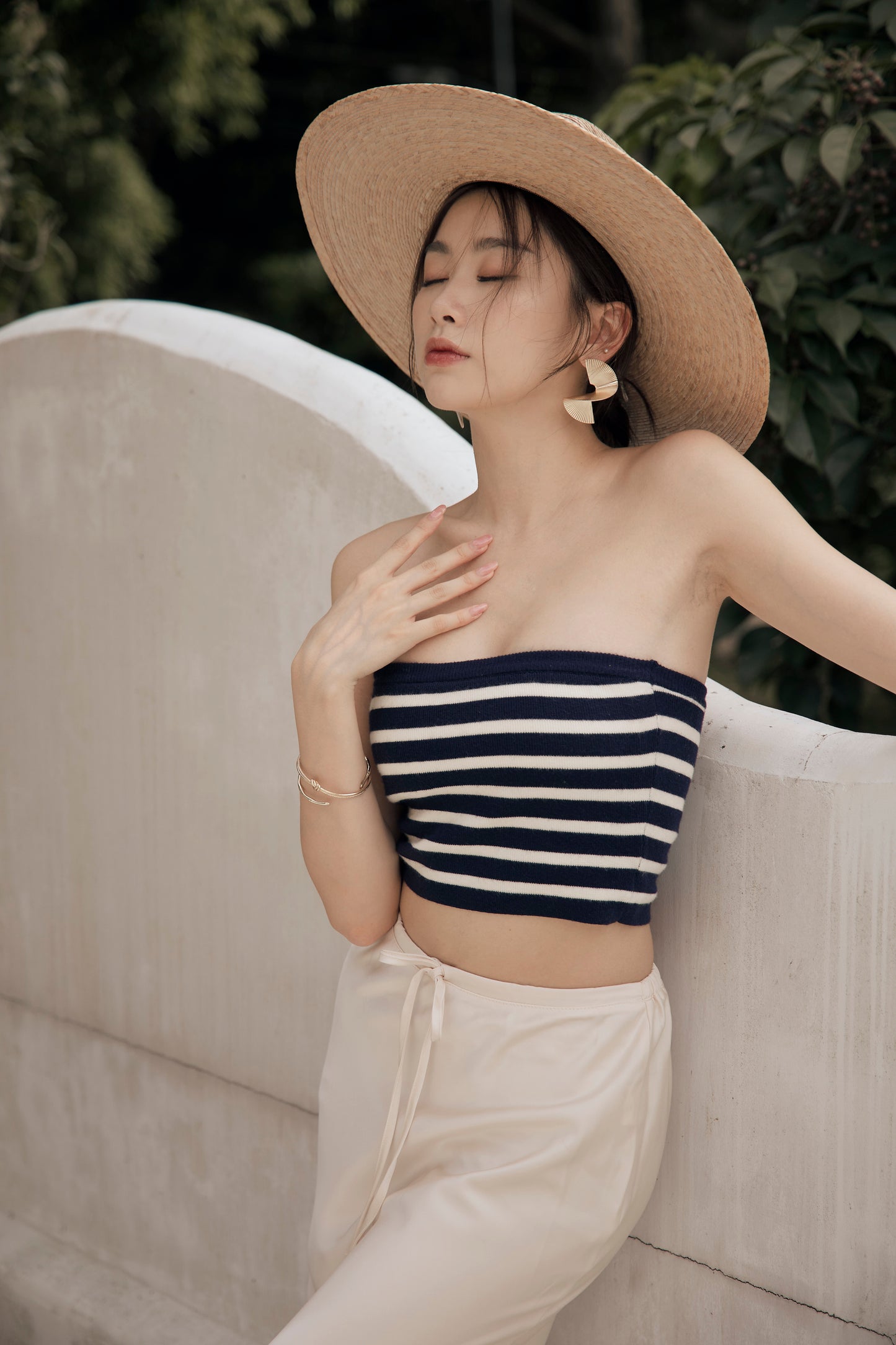 Stripe Strapless Bra Top (不滑落！針織push up平口)