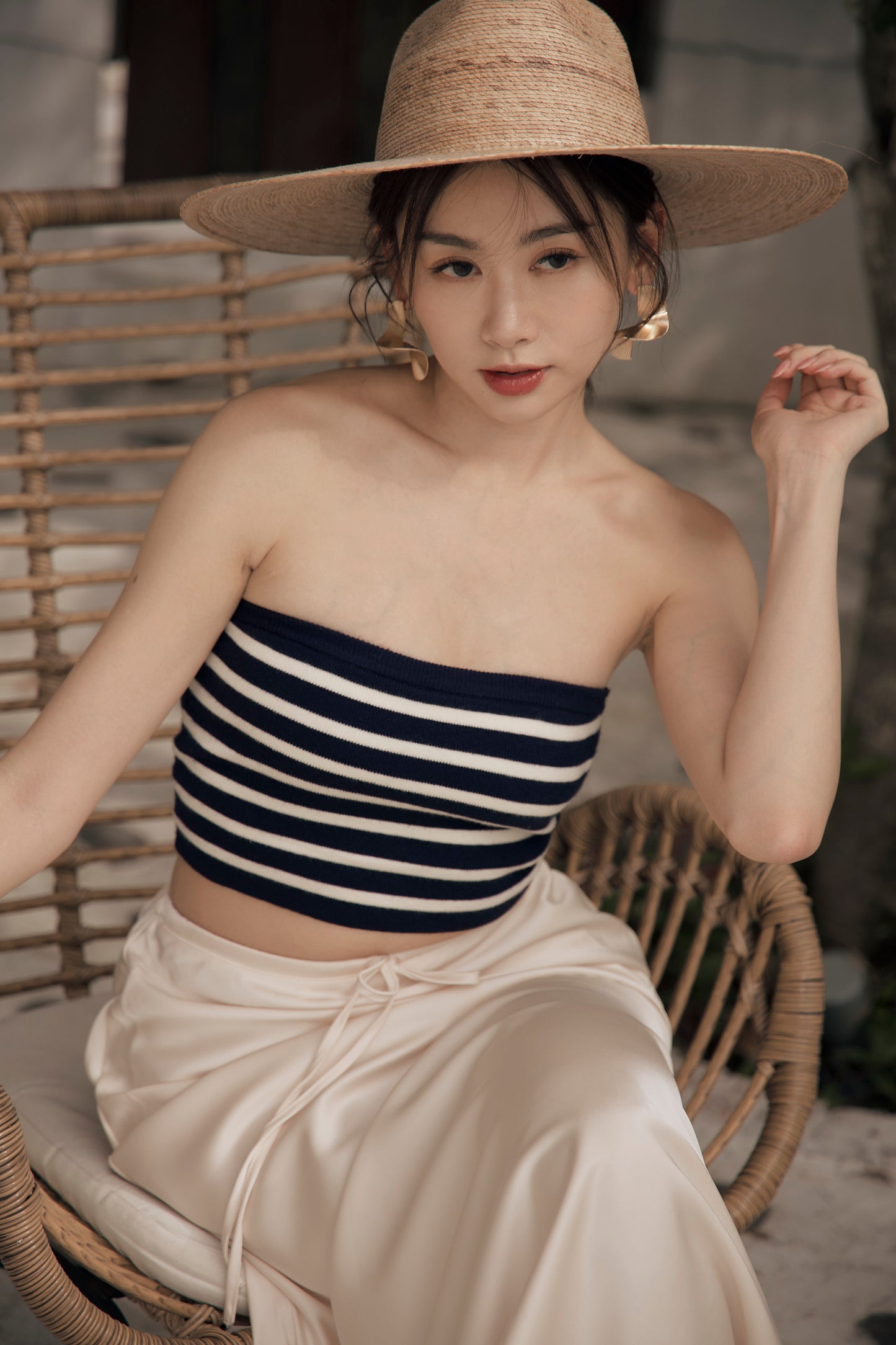 Stripe Strapless Bra Top (不滑落！針織push up平口)