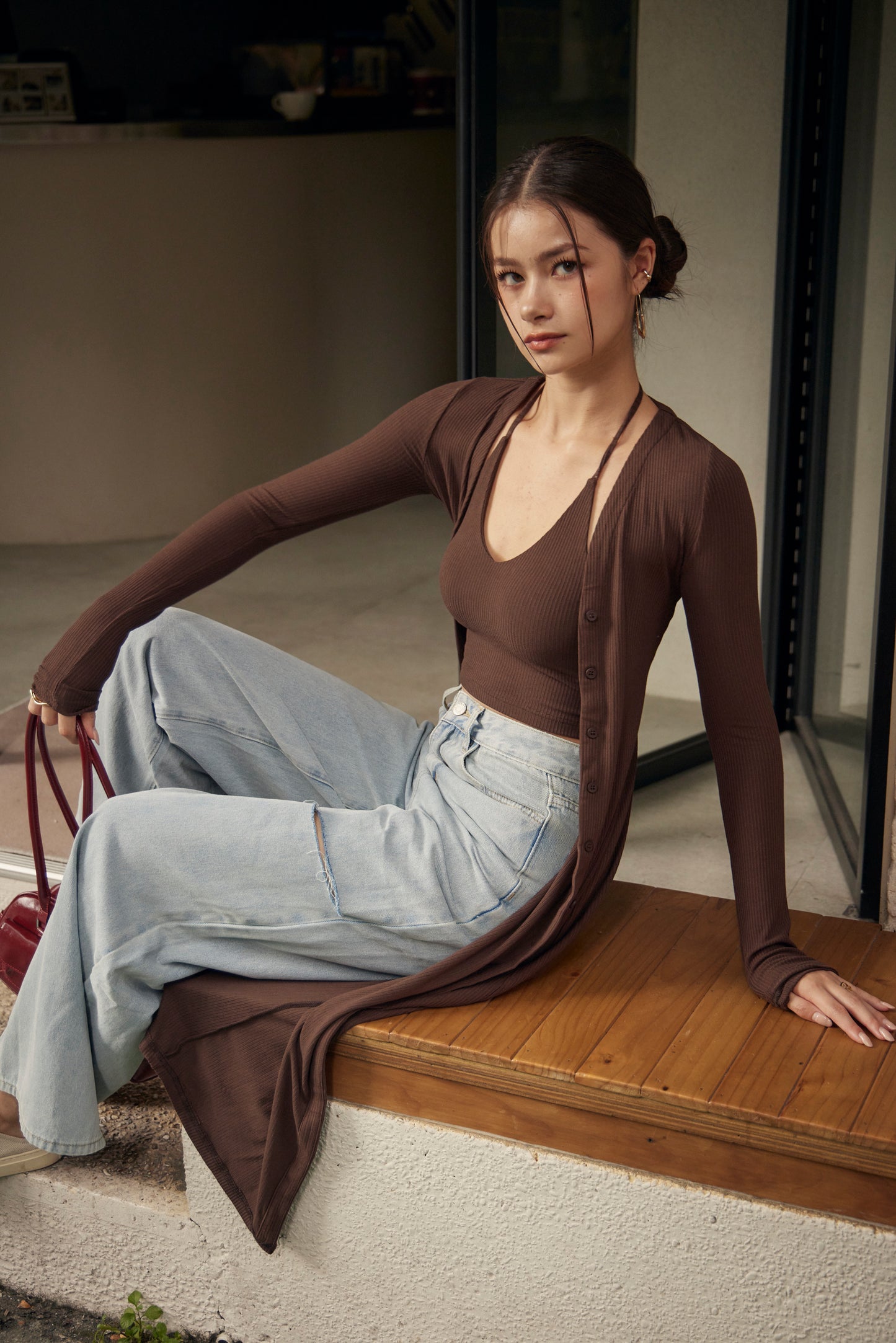 Rib Knit Long Cardigan (坑條排釦長外套)