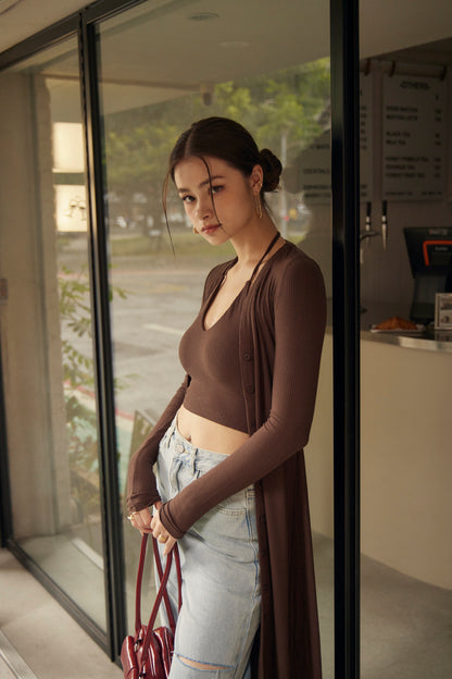 Rib Knit Long Cardigan (坑條排釦長外套)