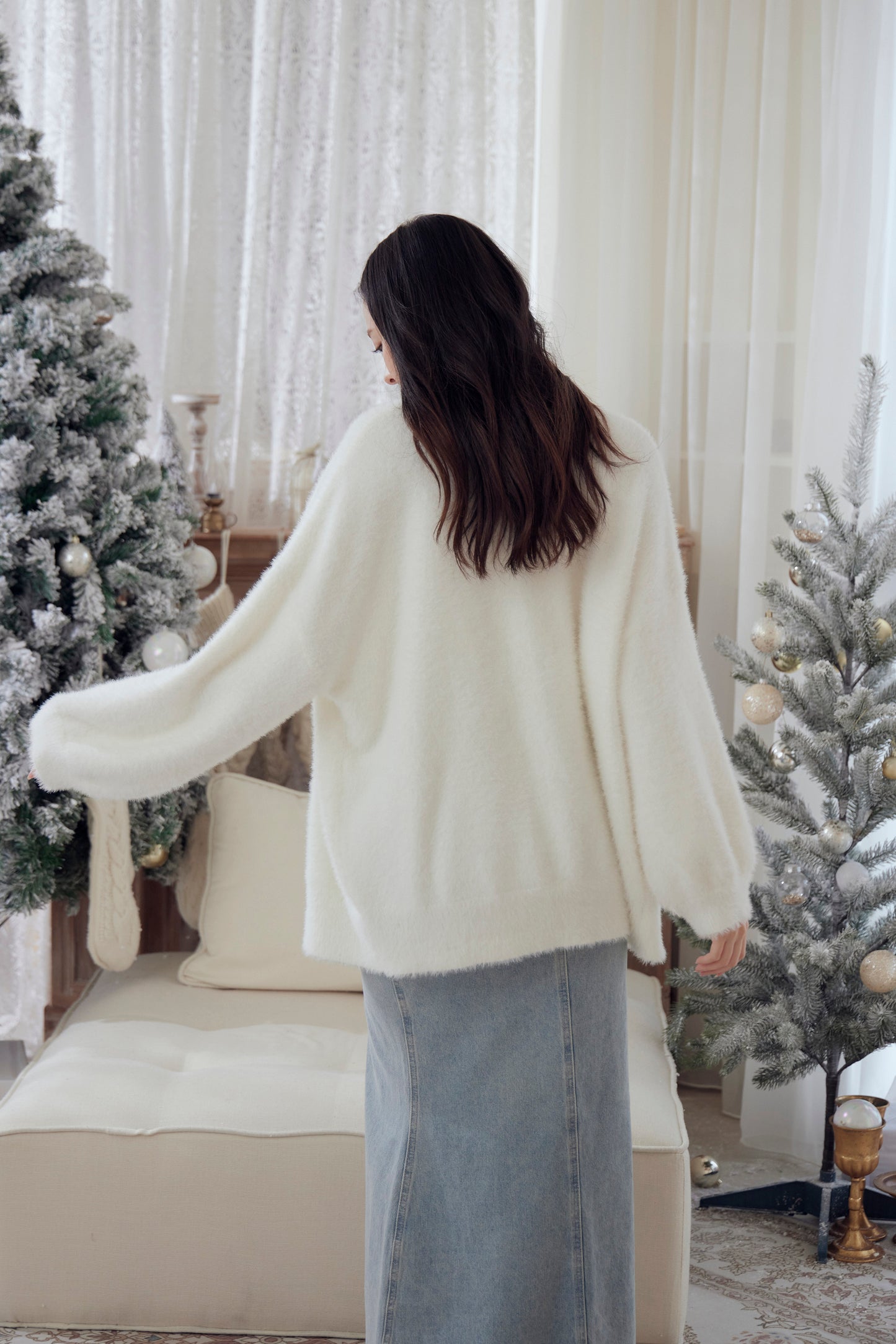 Faux Fur Cardigan (挺版澎袖仿水貂毛外套)