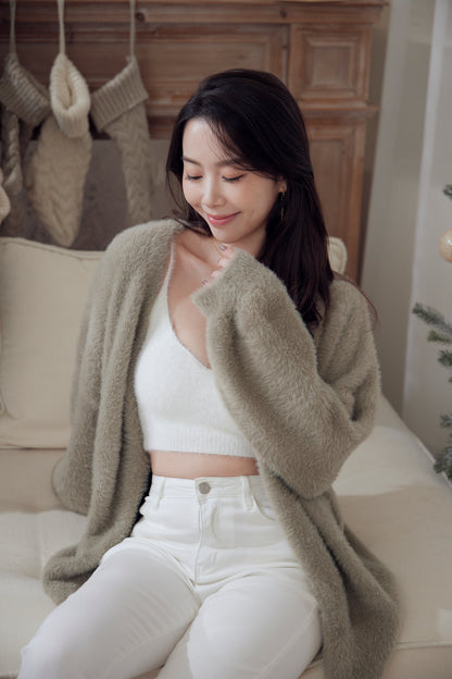 Faux Fur Cardigan (挺版澎袖仿水貂毛外套)