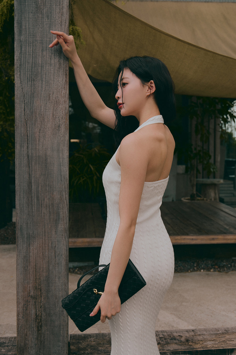 Afternoon Walk Knit Halter Fishtail Maxi Bra Dress <br/>午後漫步麻花繞脖魚尾襯墊長洋裝