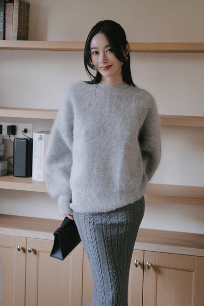 Plush Rabbit Hair Blend Knit Sweater (絨絨兔毛針織上衣)