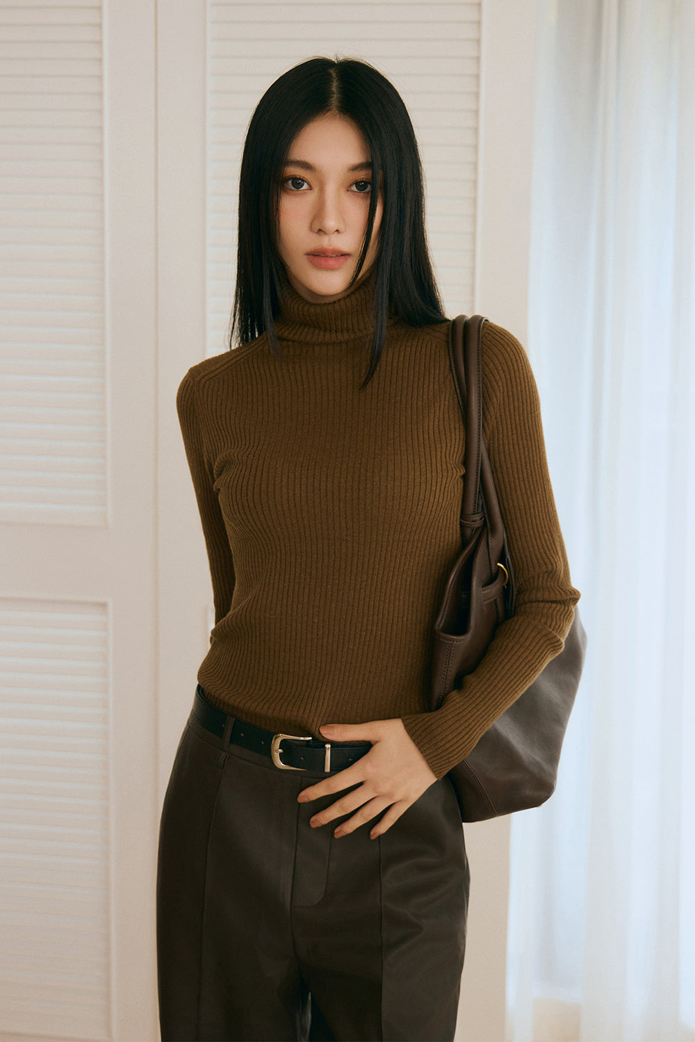 【預購】High Neck Ribbed Long Sleeve Top (高領針織羊毛長袖上衣)