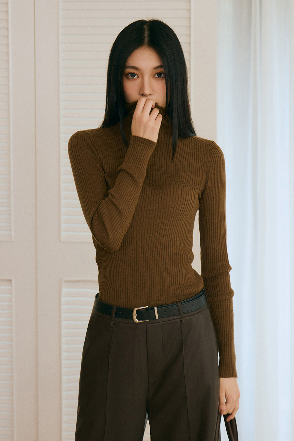 【預購】High Neck Ribbed Long Sleeve Top (高領針織羊毛長袖上衣)