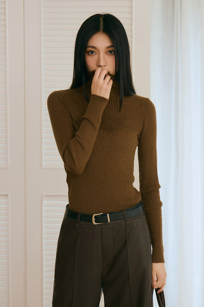 【預購】High Neck Ribbed Long Sleeve Top (高領針織羊毛長袖上衣)