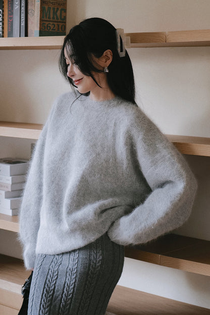 Plush Rabbit Hair Blend Knit Sweater (絨絨兔毛針織上衣)