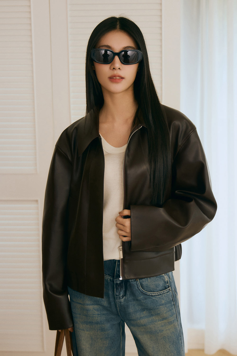 【預購】Faux Leather Zip Jacket (皮革拉鍊外套)