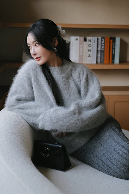 Plush Rabbit Hair Blend Knit Sweater (絨絨兔毛針織上衣)