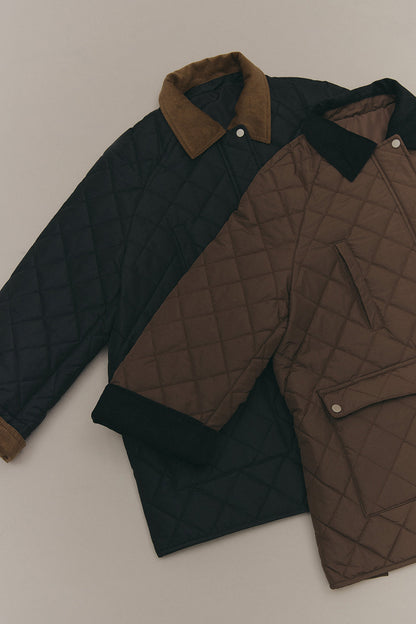 Classic Quilted Jacket with Corduroy Collar (老錢風燈芯絨鋪棉外套)