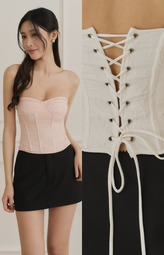 Lace-Up Jacquard Corset<br/>緹花蕾絲綁帶輕馬甲Bra Top