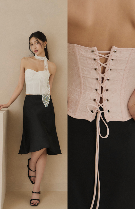 Lace-Up Jacquard Corset<br/>緹花蕾絲綁帶輕馬甲Bra Top