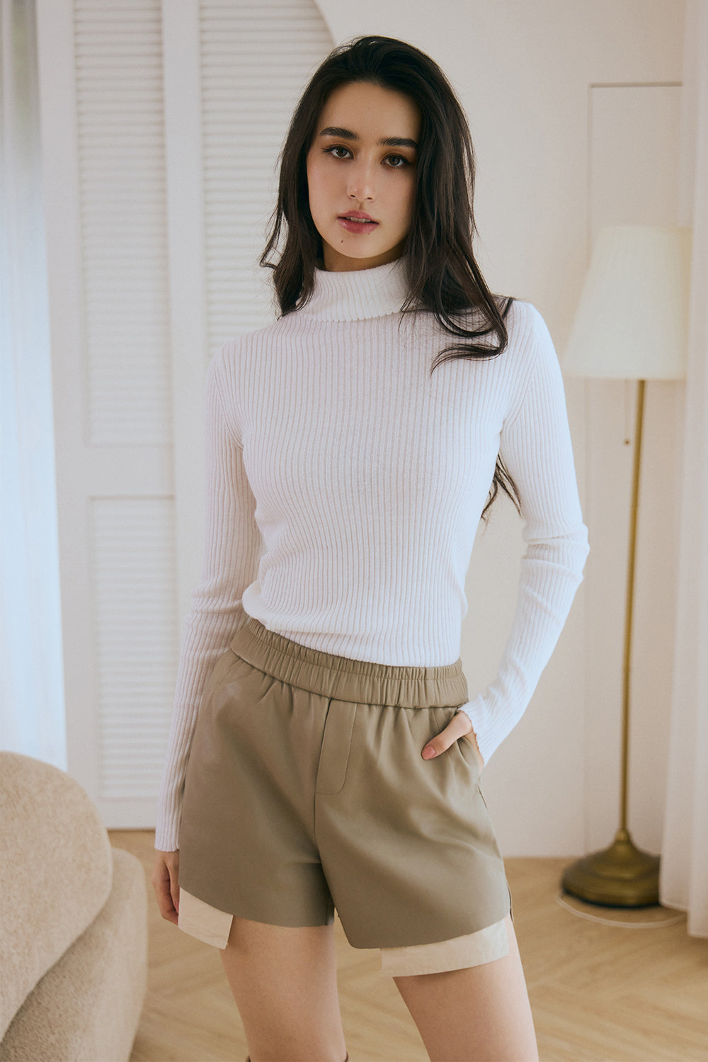 【預購】High Neck Ribbed Long Sleeve Top (高領針織羊毛長袖上衣)