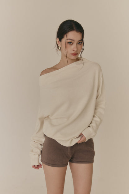 Wool Knit Off-Shoulder Sweater (羊毛一字領毛衣)