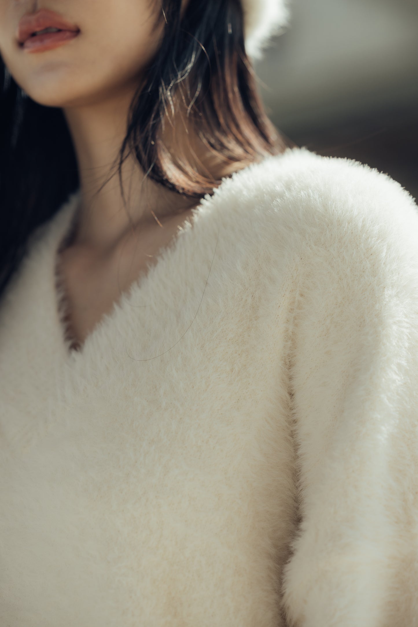 Faux Fur V-Neck Sweater (仿水貂毛V領毛衣)