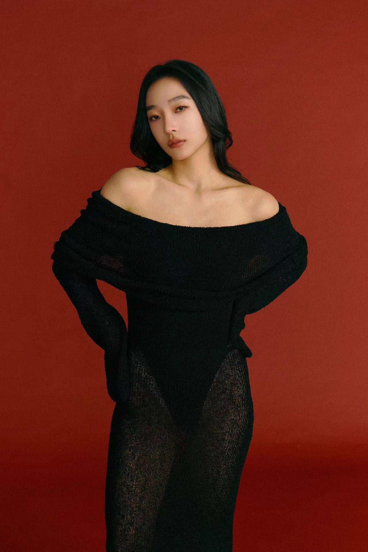 Crush On You Off-The-Shoulder Dress (一字領透膚長洋裝)