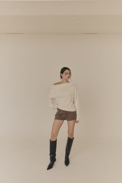 Wool Knit Off-Shoulder Sweater (羊毛一字領毛衣)