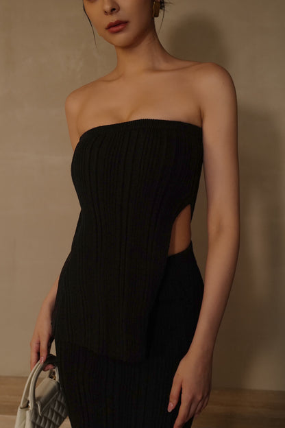 Wide Ribbed Knit Slit Strapless Bra Top (側開岔平口)