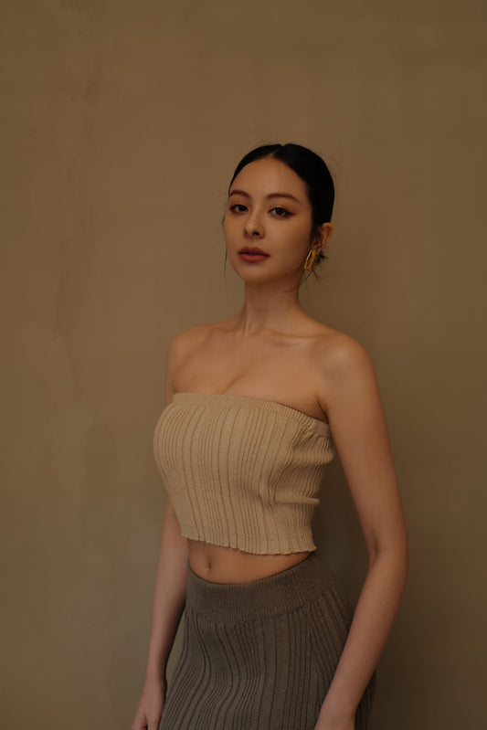 Wide Ribbed Knit Strapless Bra Top (坑條針織平口)