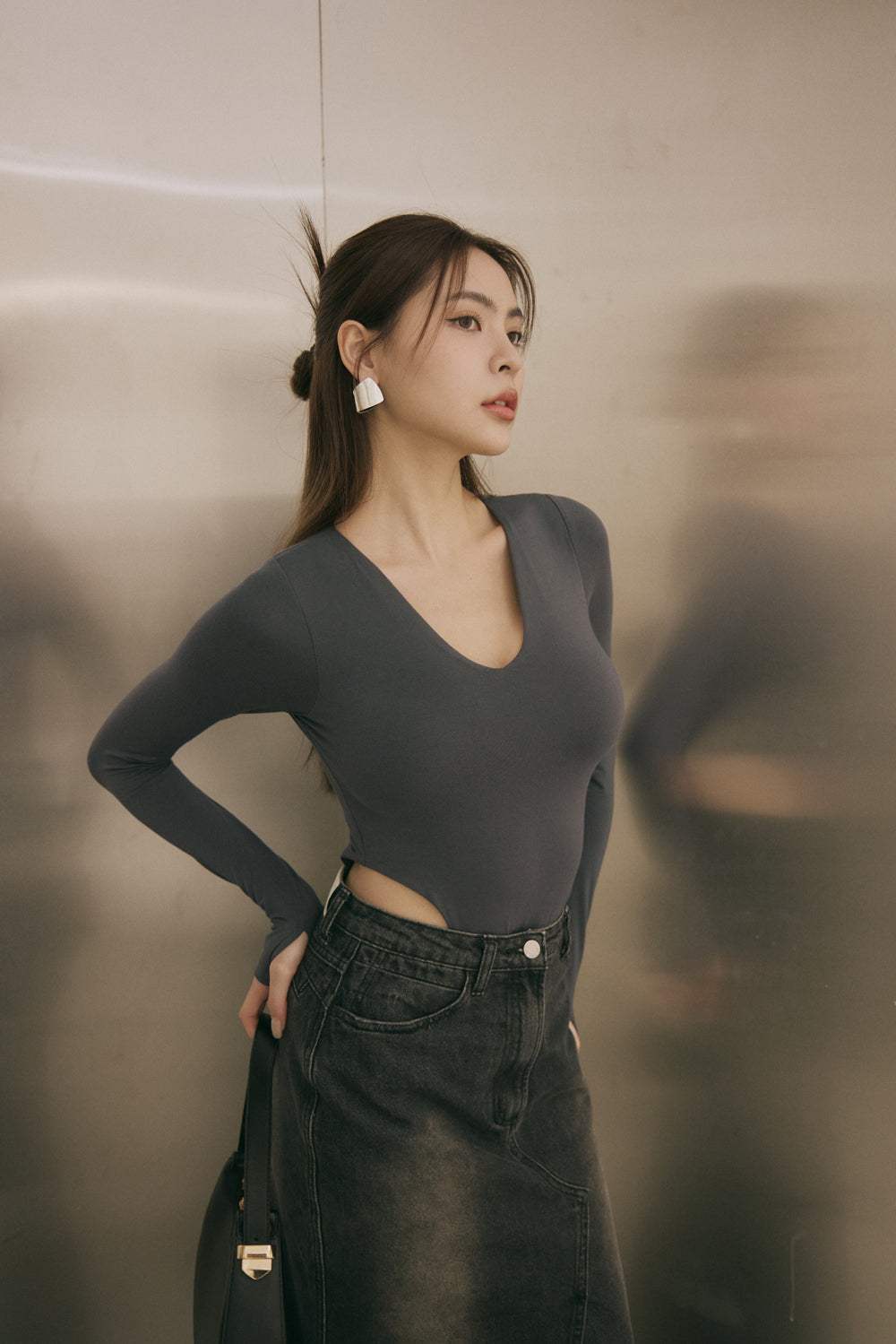 Push Up V-Neck Bodysuit (歐美深V連體Bra Top)