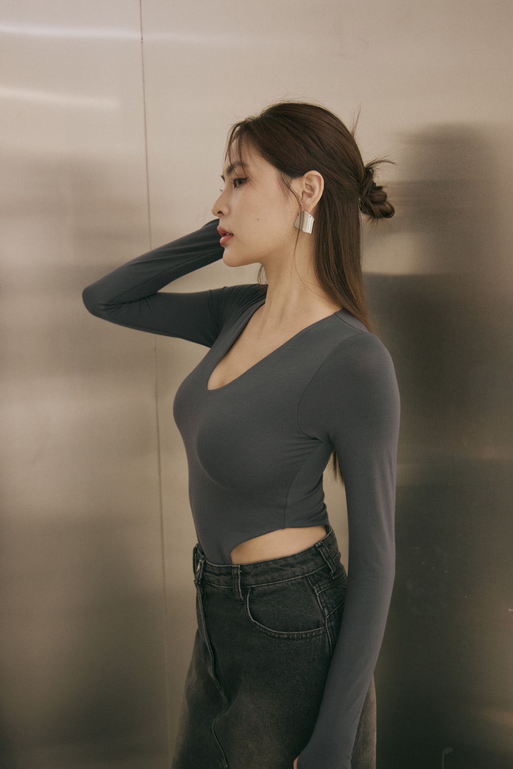 Push Up V-Neck Bodysuit (歐美深V連體Bra Top)