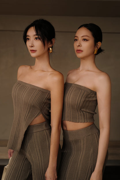 Wide Ribbed Knit Strapless Bra Top (坑條針織平口)