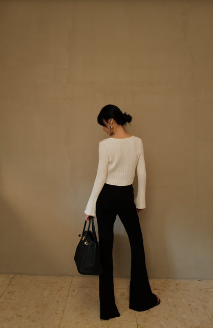 Wide Ribbed Knit Flare Pants (長腿喇叭褲)