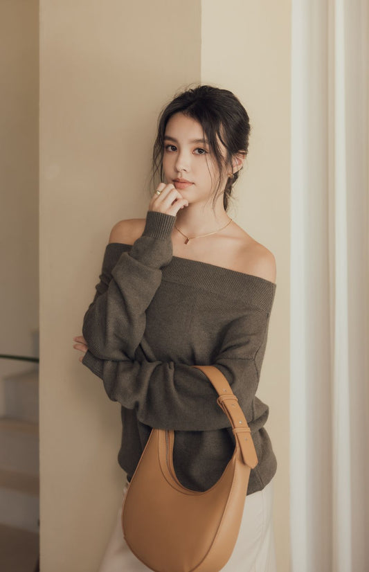 Wool Knit Off-Shoulder Sweater (羊毛一字領毛衣)