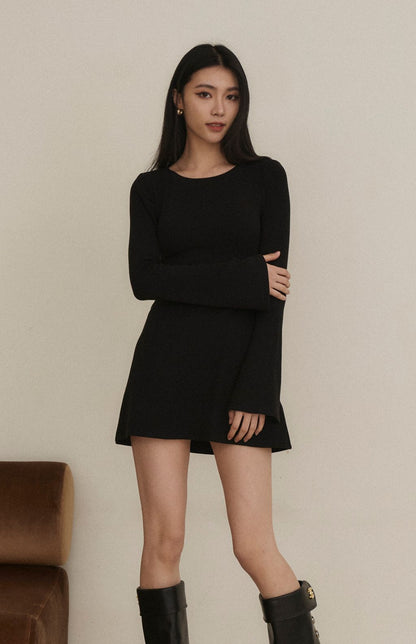 Ribbed Open Back Long Sleeve Mini Bra Dress (坑條美背綁帶Bra Dress)