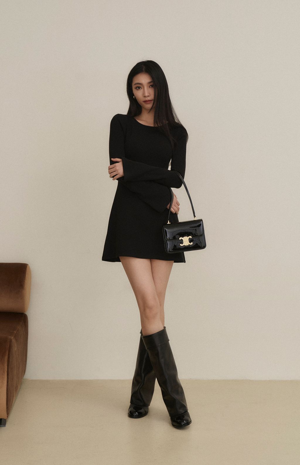 Ribbed Open Back Long Sleeve Mini Bra Dress (坑條美背綁帶Bra Dress)