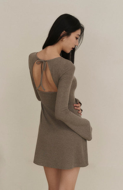 Ribbed Open Back Long Sleeve Mini Bra Dress (坑條美背綁帶Bra Dress)