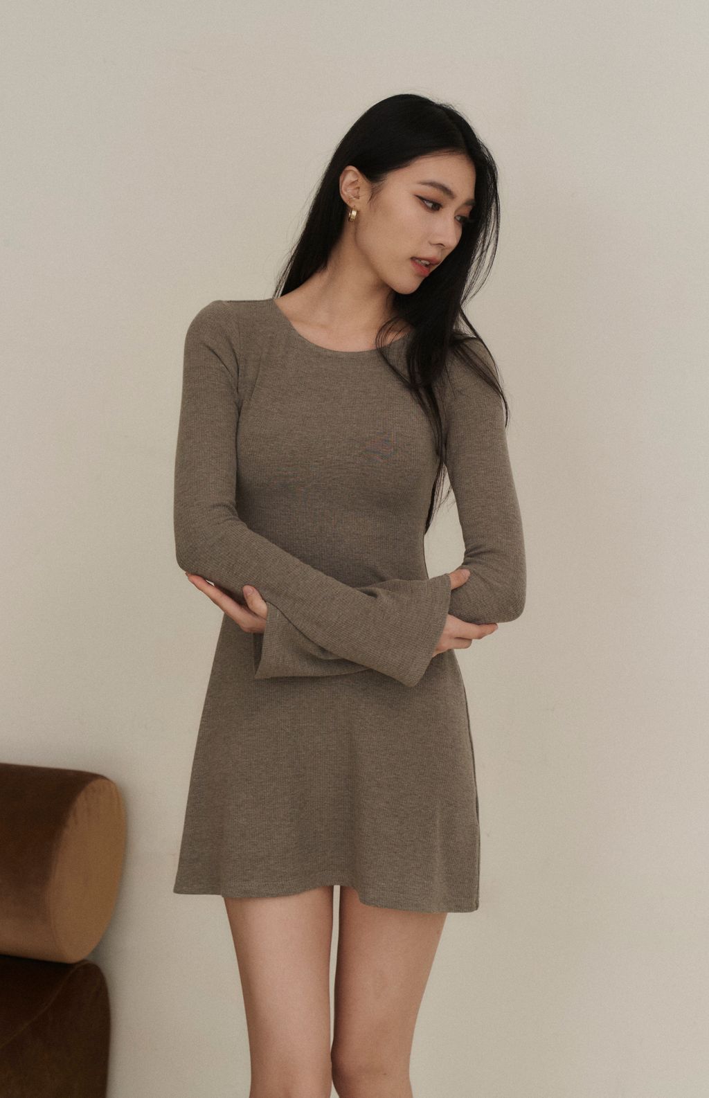 Ribbed Open Back Long Sleeve Mini Bra Dress (坑條美背綁帶Bra Dress)