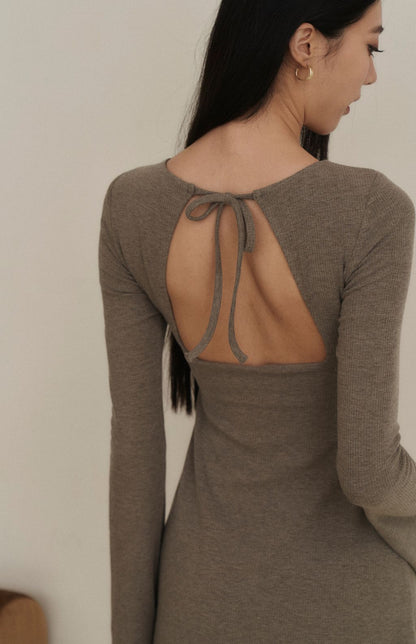 Ribbed Open Back Long Sleeve Mini Bra Dress (坑條美背綁帶Bra Dress)