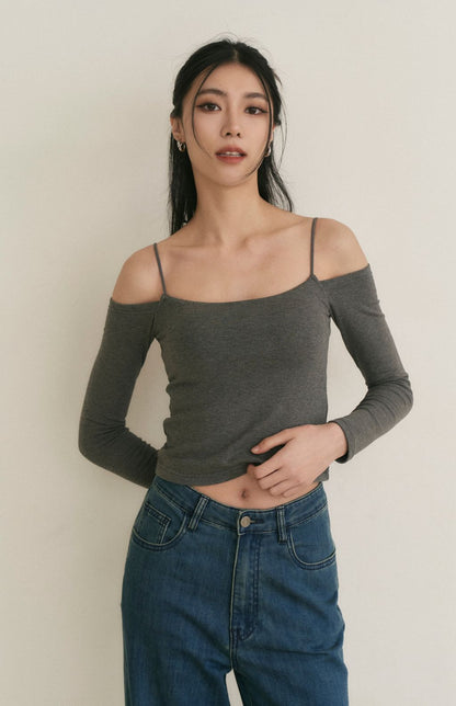 Cold Shoulder Long Sleeve Bra Top (露肩圓領長袖Bra Top)