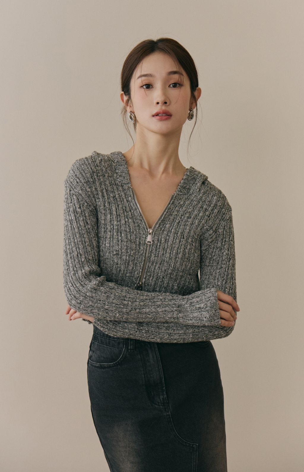 Soft Skin Hooded Cardigan (親膚混色針織連帽外套)