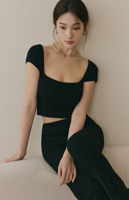 Wide Ribbed Rounded Neck Bra Top (美胸方領毛織Bra Top)