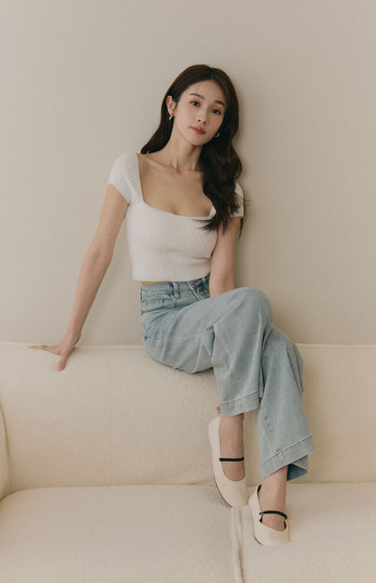 Wide Ribbed Rounded Neck Bra Top (美胸方領毛織Bra Top)