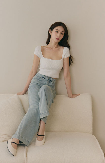 Wide Ribbed Rounded Neck Bra Top (美胸方領毛織Bra Top)