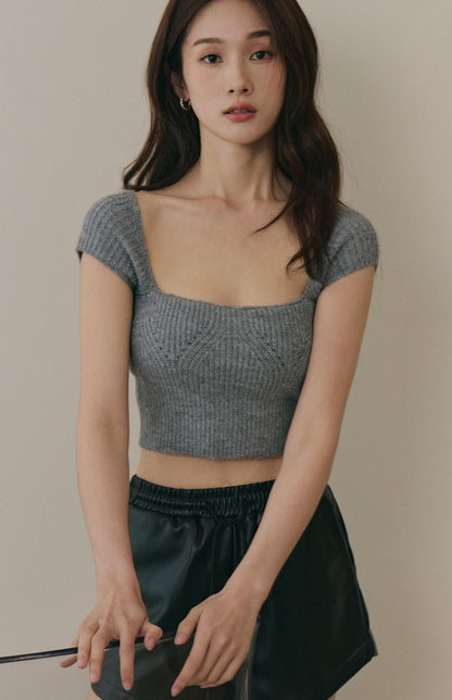 Wide Ribbed Rounded Neck Bra Top (美胸方領毛織Bra Top)