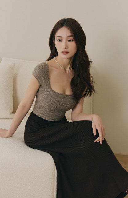 Wide Ribbed Rounded Neck Bra Top (美胸方領毛織Bra Top)