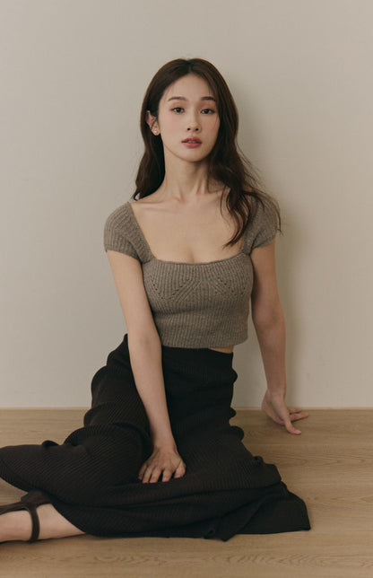 Wide Ribbed Rounded Neck Bra Top (美胸方領毛織Bra Top)