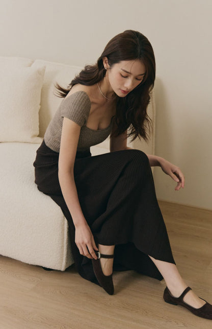 Wide Ribbed Rounded Neck Bra Top (美胸方領毛織Bra Top)