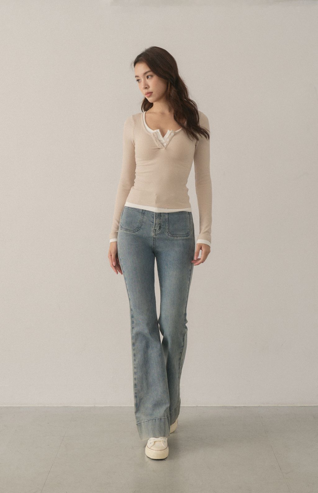 Front Button Long Sleeve Two-Piece Bra Top<br/>可開釦假兩件Bra Top