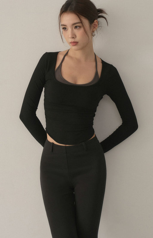 Two-Piece Halter Bra Top<br/>繞脖假兩件撞色Bra Top By Beigy - Milu