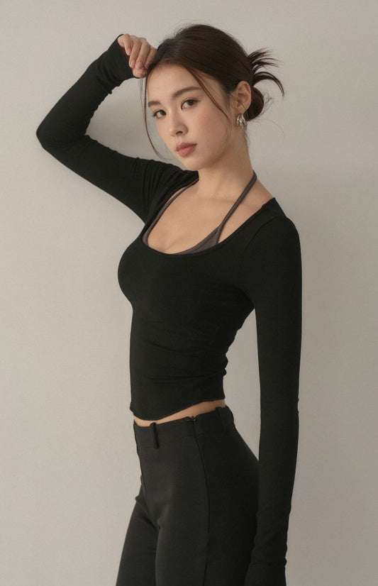 Two-Piece Halter Bra Top<br/>繞脖假兩件撞色Bra Top By Beigy - Milu