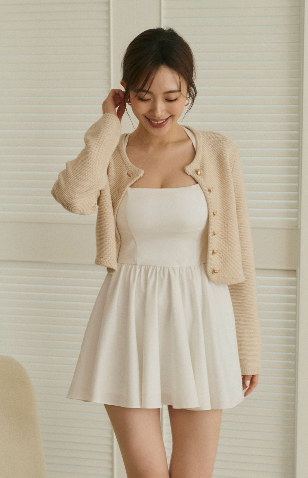 Cropped Rib Knit Cardigan<br/>法式圓襬包邊針織外套