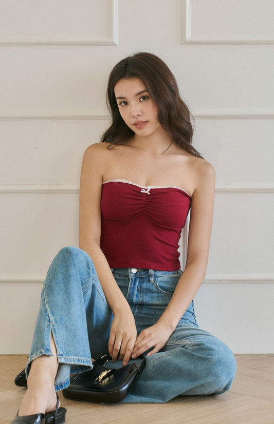 Scratched Lace Strapless Bra Top<br/>甜辣抓皺蕾絲平口BraTop